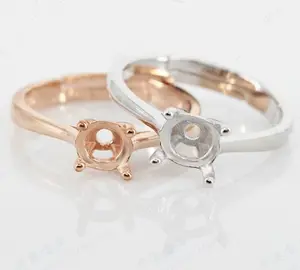 925纯银玫瑰金女士半安装空订婚戒指底座，适用于4.5毫米至7.5毫米的石头