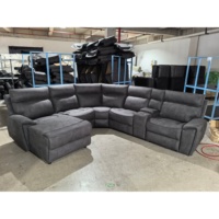 Sofa Seksional Elektrik Modern yang Dapat Diperpanjang, Kulit Asli, Kain Mikrofiber, Rangka Kayu, Bentuk L, Tempat Cangkir Konsol