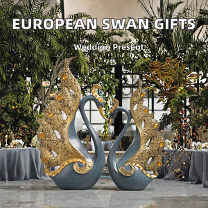 European Couple Swan Resin Figurine Hand <b>Painted</b> Sculpture Gold Wedding Cabinet <b>Table</b> Decor Gift - Product Image 2