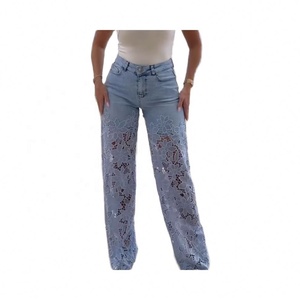 <span class=keywords><strong>Jeans</strong></span> <span class=keywords><strong>a</strong></span> <span class=keywords><strong>Zampa</strong></span> Ecologici da Donna, Pantaloni Larghi Strappati con Vita Media, Logo, Effetto Consumato, Taglie Forti - Product Image 1
