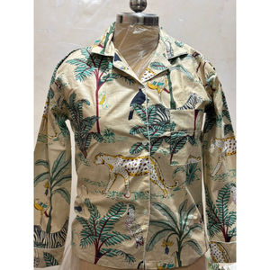 เสื้อนอนแขนยาวผ้าฝ้าย 100% สีเบจ พิมพ์ลายป่าไม้ตามสั่ง สำหรับผู้หญิง สวมใส่สบาย ส่งตรงจากผู้ผลิต - Product Image 3