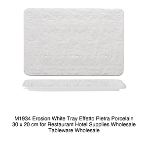 Plateau de service blanc Erosion 30 × 20 cm effet pierre en porcelaine M1934 - Product Image 2