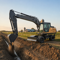 Mini-excavatrice compacte sur roues de 7,5 tonnes avec grappin, diesel, 4x4, hydraulique, certifiée CE pour jardin et ferme, Chine