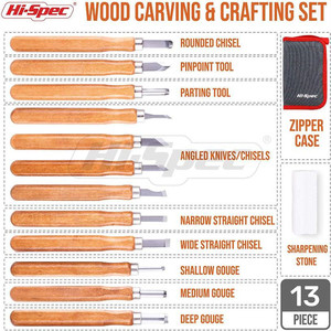 Ensemble de couteaux à sculpter le bois Hi-Spec, 13 pièces, lames en acier, manches en bois, pour le bricolage - Product Image 5