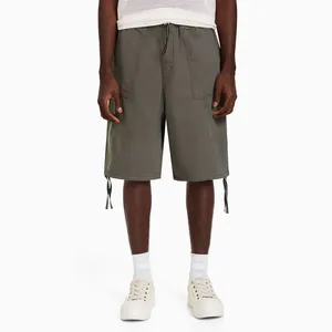 Pantalones cortos de tela de sarga para hombre, Bermudas con cordón en el dobladillo, venta al por mayor