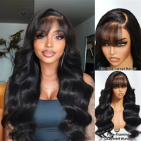 Pre Everything Flauschige Body Wave Echthaarperücken, kleberlos, 250% 13x4 HD Lace Front Perücke mit Air Bangs, intakte Schuppenschicht, Rohhaarperücken