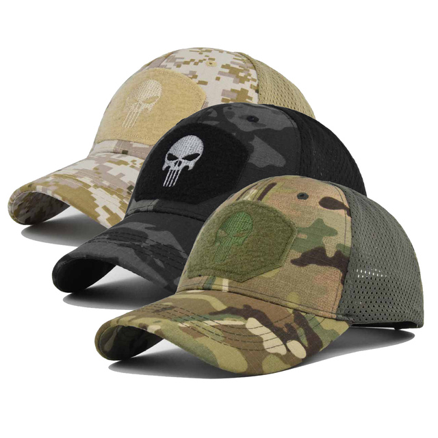 Hot Selling Men Outdoor Camouflage Hat Summer Breathable Net Hunting Skull Tactical Cap Hats Sport Cycling Baseball Caps