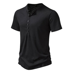 Camiseta Henley de Manga Corta para Hombre, Color Sólido, Estilo Casual de Verano, Corte Regular, Deportiva, Poliéster/Algodón, Antiarrugas, Venta al Por Mayor - Product Image 5