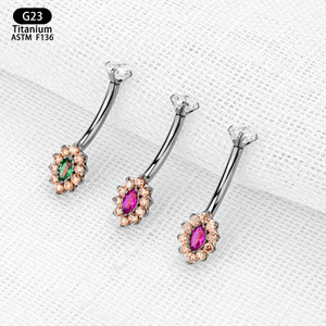 <b>Titanium</b> Navel <b>Stud</b> Flower Shape 1.6mm G23 Prong Setting Crystal Belly Ring Jewelry - Product Image 4