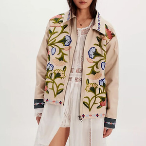 2025 nouvelle mode femmes tenues coton Floral point de chaîne broderie veste OEM brosse à dents broderie dames manteaux avec fermeture éclair - Product Image 1