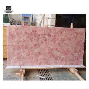 豪华半宝石粉红色晶体平板台面玫瑰石英瓷砖