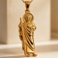 Collier pendentif religieux Saint Jude en acier inoxydable plaqué or, accessoires de bijoux hip-hop unisexe, vente en gros
