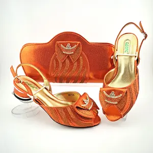 Turkey African Italian Luxury Women Ladies Party Only Orange Colour Shoe And Bag