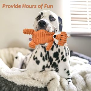 Sustainable Animal Shaped Squeaky Dog <b>Toys</b> Durable Chewing Corduroy Plush for Big Dogs Pet Squeak Play Feature - Product Image 6