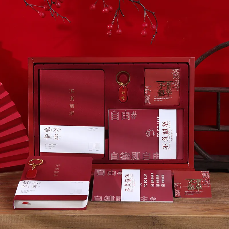 High quality red stationary note books set dairy to do list notebooks with customized printing logo