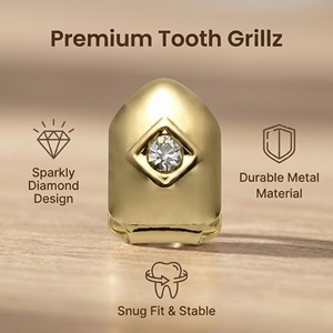 Grillz de luxe AIJIER pour un seul dentier, motif vampire, zircone cubique, plaqué <span class=keywords><strong>or</strong></span> 14K, style <span class=keywords><strong>rappeur</strong></span>, entièrement serti de pierres - Product Image 6