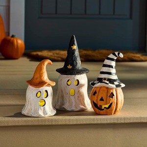 Halloween Ghost Pumpkin <b>Lanterns</b> Resin Decor <b>Indoor</b> Glow <b>Light</b> Up Decoration - Product Image 1