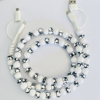 Câble de charge FASHLINK monochrome avec perles en forme de cœur, 4 en 1, USB Type C, multi-connecteurs, accessoire de mode romantique