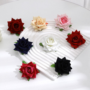 Hesper hecho a mano boda Día de San Valentín decoración solo terciopelo rojo Floral flor Artificial Rosa cabeza alta calidad - Product Image 6