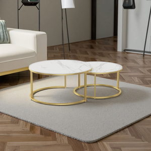Nhà Máy Bán Buôn Bắc Âu Rèn Sắt Vòng Bằng Đá Cẩm Thạch Trắng Top Bàn Cà Phê Vàng Đen Đơn Giản Hiện Đại - Product Image 4