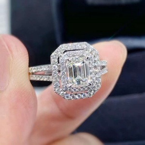 Solid 18K White Gold <b>Emerald</b> Cut Moissanite Diamond <b>Ring</b> Engagement <b>Ring</b> for Good Gift - Product Image 2