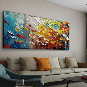 Art mural 3D, grande peinture abstraite horizontale colorée en acrylique, encadrée sur toile, pour la décoration moderne de la maison et des galeries - Product Image 1