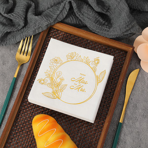 Wedding Paper Napkins 250mm Square Printed White With Gold Floral Design For Miss To Mrs Celebration - Product Image 4
