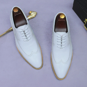 Chaussures en cuir de style nouveau - Chaussures habillées en cuir véritable pour hommes, en cuir de vachette, à lacets, tendance, pour mariage - Product Image 3