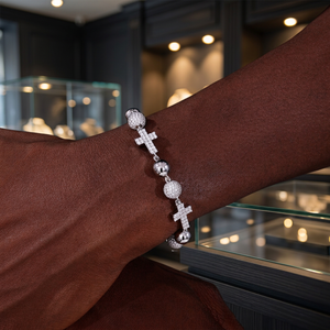 Jewelry Wholesale Luxury TUHE <b>Mens</b> Charm 10mm 925 Sterling Silver Rhodium Plated VVS Moissanite Iced Ball Cross Link Bracelet - Product Image 3