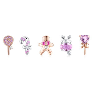 Pendientes de tuerca de oro rosa de 14 quilates para mujer, joyería fina, Rosa Natural zafiro, diamante, forma de caramelo, bonito regalo de aniversario de boda - Product Image 3