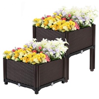 Grand bac à fleurs carré en plastique pour jardin, design rotin, avec trou de drainage, écologique, pour la maison et le jardin