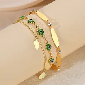 Wholesale Niche Design Diamond Studded Gold Stainless Steel Charm Bracelet Adjustable Beaded Evil Eye Bracelets for Girls