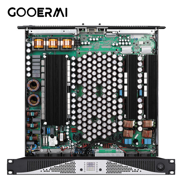 Gooermi Professional High Power 2 Channel GaN Class D Power Amplifier up to 17000W with PFC for Subwoofer Stage DJ Sound System.