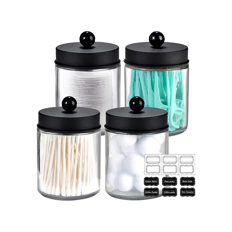 Lot de 4 pots d'apothicaire, organisateur de rangement de salle de bain, boîte avec couvercles en acier inoxydable