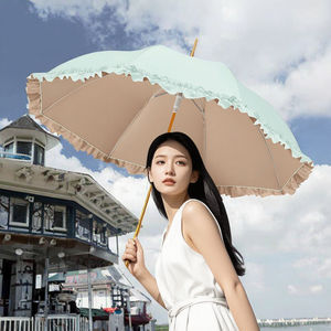 Parapluie de voyage élégant en dentelle pour femmes et filles, protection solaire et pluie, revêtement doré, anti-UV, commande manuelle, motif droit - Product Image 2