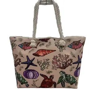 Wholesale Sea World Graphic Printed Tote Bag Large Capacity Zippered Durable Beach Bag