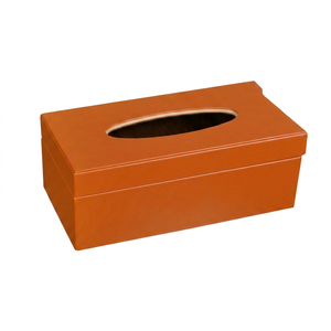 Caja de pañuelos y servilletero de cuero vegano marrón de lujo, ecológico, con detalles grises para decoración clásica de coches y oficinas - Product Image 1