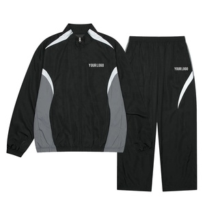 Professional Customizable Digital Printing Men <b>Windbreaker</b> Streetwear Tracksuit <b>Black</b> Gray Contrast Panel Full-Zip Jacket - Product Image 1