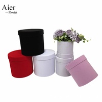 Aierflorist Vente en gros de boîtes à fleurs rondes en tissu monochrome, 3 pièces, à enrouler autour d'un seau, et boîte cadeau surprise au design tendance
