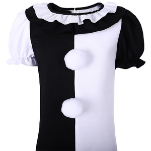 Combinaison de cosplay de clown pour enfants, costume noir et blanc à manches pompons, taille 5-7 ans, pour Halloween, jeux de rôle et spectacles sur scène - Product Image 1