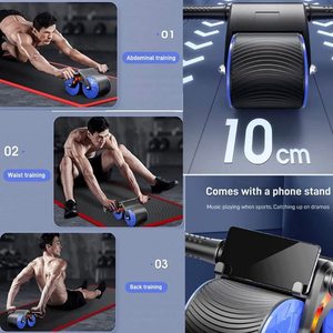Rodillo de dos ruedas Ab, <span class=keywords><strong>rueda</strong></span> Abdominal de rebote automático, soporte para teléfono móvil incorporado, <span class=keywords><strong>rueda</strong></span> de rodillo con alfombrilla para rodilla - Product Image 5