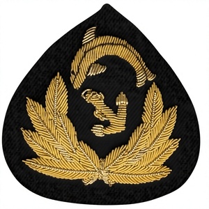 Custom Embroidered Cap Badge With Anchor And Laurel Wreath <b>Sew</b>-On Fabric Patch For Uniform Garment - Product Image 1