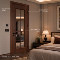 Puerta Interior de Madera Revestida de Aluminio, Núcleo de Madera Sólida, Doble Acristalamiento, Impermeable e Insonorizada, para Dormitorio, Villa u Hotel