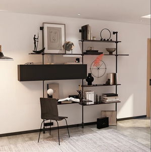 Étagère minimaliste créative italienne, présentoir mural multicouche en bois massif, étagère en fer forgé, présentoir intégré de bureau - Product Image 3