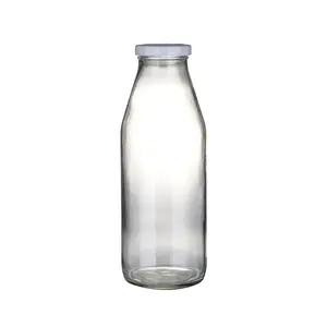 1000毫升ml 1L形宽口空牛奶玻璃瓶带金属盖