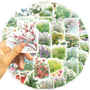 50PCS <span class=keywords><strong>Acuarela</strong></span> primavera paisaje floral planta verde flor mixta lavanda tulipán girasol pegatina - Product Image 2