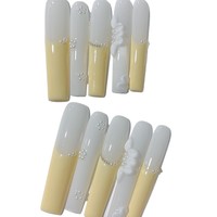 Tacana 10 pièces Faux ongles à presser faits main, extra longs, style français européen tendance, haute qualité, couverture complète
