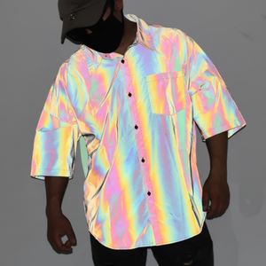 Usine personnalisé nouveau Design rayure arc-en-ciel couleur lavable pliable tissu réfléchissant chemise pour hommes pour la sécurité de course de nuit en plein air - Product Image 1