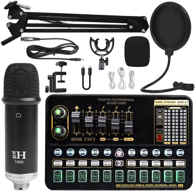 Desktop Stand V10 Sound Card Set BM800 Professional Condenser Microphone Wireless Built-in Battery Noise Cancelling USB