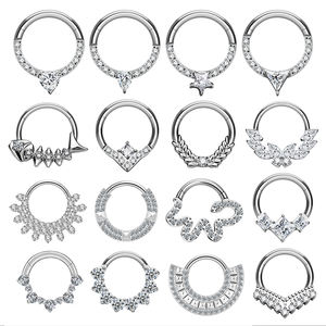 Anneaux segmentés en titane ASTM F136 pour piercing d'oreille, de nez et de tragus, avec zircone cubique, anneaux à clic, bijoux - Product Image 2